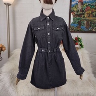 Black denim dress mini dress denim long sleeve denim dress