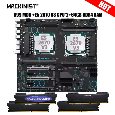 MACHINIST X99 MD8 Dual CPU Motherboard Combo LGA. 2011-3 Xeon Kit E5 2670 V3 Processor NVME M.2 DDR4