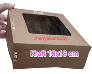 box craft kraft alas 18x18 / 16x16 WINDOW dus kertas coklat LAMINASI kue tart box