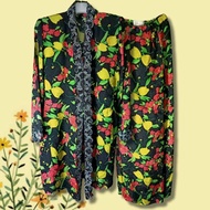 [M-L] Chong Collection Baju Kurung Kebaya Labuh Satin Velvet Hitam Merah Kuning Floral Bundle