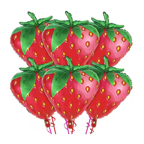 6Pcs Strawberry Balloons Sweet Strawberry Foil Mylar Balloons for Girls Strawberry Themed Birthday P