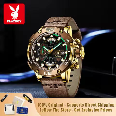 PLAYBOY 3520 Brand Original Authentic Multifunctional Calendar Chronograph Luminous Quartz Men's Wat