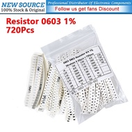 [720PCS] 0603 SMD Resistor Assorted Kit 36ValuesX 20PCS 1% 1R 3.3M 5.1R 3.3R 10R 10K 33R 100K 100R 3
