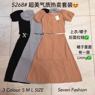 Seven 5268 Premium Quality Polka Dot Top+Medi Dress Set (07/01)
