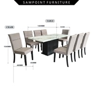 SAMPOINT Marble Dining Set 6 Seater  Fabric Chair 6 Seater  Dining Table Wooden Leg  Set Meja Makan 