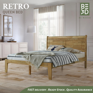 RETRO Queen Size Bed Solid Wood Queen Bed Frame Queen Size Bed Frame Katil Kayu Queen Fully Solid Wood (BE WOOD)