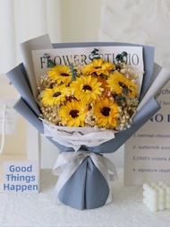 Graduation Sunflower Soap Flowers Mixed with Gypsophila Gift Bouquet