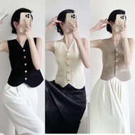 SmartCheckout Korean V-neck Single-breasted Retro Suit Vest Chic knitted OL Sleeveless Vest F1208