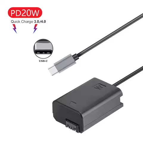 PD USB-C Cable Coupler Replacement NP-FW50 Dummy Battery Power Adapter Compatible for Sony A7 A7R A7