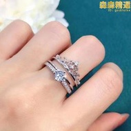 s925銀戒指女二合一時尚鋯石戒指開口可調節情人禮物