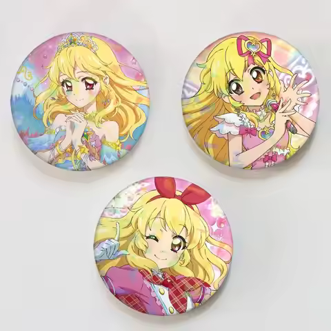 Ichigo Hoshimiya Fashion Cartoon A-Aikatsu I-Idol Round Badge for Backpack Accessories Laser Lapel P