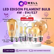 【LED Edison Bulb】Filament Bulb 4W Retro Vintage Candle PingPong Amber E14 E27 Warmwhite Mentol Lampu