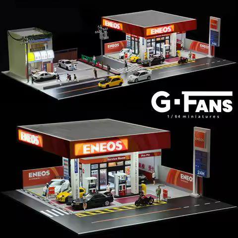 G FANS 1:64 Car Garage Models Shop Parking Building Led Diorama Building Scene Model with Lights Car