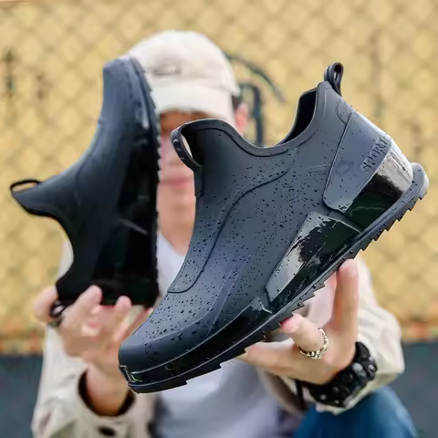 Men's Rain Boots Ankle Waterproof Shoes Men Casual Fishing Work Shoes Slip on Non-slip Rain Shoes Wo