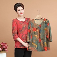 Middle-aged aged and elderly women 'Middle-aged elderly Women's Clothing Mother's Clothing Spring Clothing Middle-sleeved T-shirt Top Plus Fat Plus Size Short-sleeved Shirt Midle-aged