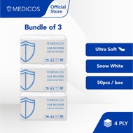 MEDICOS Ultra Soft 4 Ply Sub Micron Surgical Face Mask - Snow White (3 Boxes)