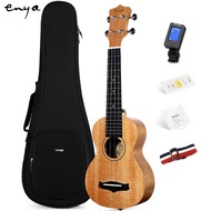 Enya 25D Soprano Ukulele 21 Inch Nature Solid Mahogany Top with Ukulele Starter Kit Includes Online Lessons, Tuner,Case, Strap, Strings, Capo,Pick,Polish Cloth