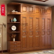 W-8&amp; YXLSolid Wood Wardrobe Log All Solid Wood 3 4 5 6Door Oak Chinese Bedroom Wooden Wardrobe Vertical Hinged Door Larg