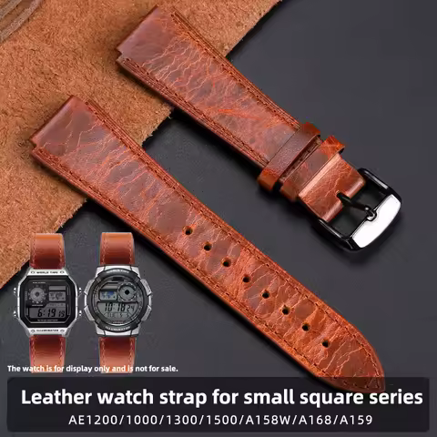 For Casio small square leather strap A158/AE159/AE1200/AE1300/AE1000 W-216Hmodified retro convex mou