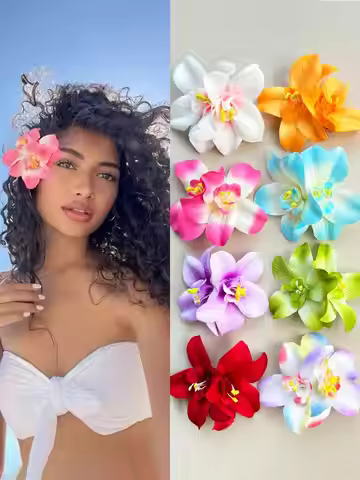 8pcs Hawaiian Flower Hair Clips, Artificial Flower Hair Clips For Women, Hibiscus Flower Hair Clips,