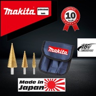 【Spot delivery】Makita 3pcs Hss Step Drill Bit Set Titanium Coated Cone Taper Hex Drill Bits Hole Cutter Metric Spiral