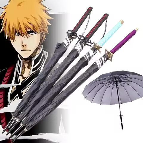 Kurosaki Ichigo Katana Umbrella Long UV Blocking Black Parasol Anime Bleach Aizen Sousuke Samurai Sw