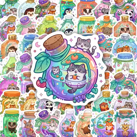 50pcs Bottle Animal Cartoon Sticker Handbook DIY Mobile Phone Skateboard Waterproof Decorative Stick
