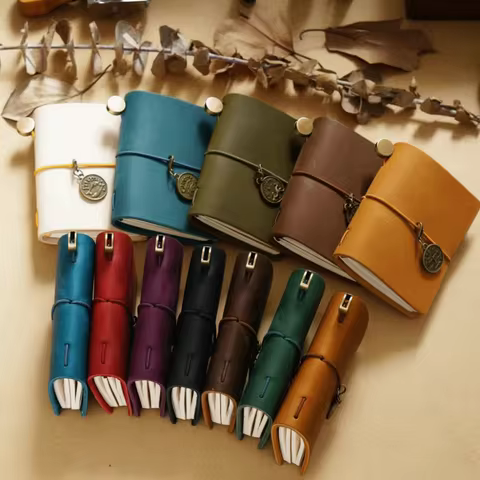 Mini Size Traveler's Notebook Handmade Genuine Leather Loose-leaf Notebook Vintage Blank Pages Pocke