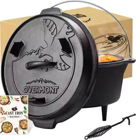Pre-Seasoned Cast Iron Dutch Oven with Lid and Lifter, 6QT Pot for Camping, BBQ, Baking, Cooking