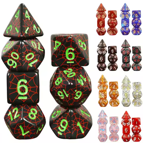 Polyhedral DND Dice Set in Spider Web Design - Perfect for Board Game Role Playing Games D4 D6 D8 D1