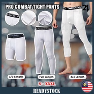 ♘(S - 3XL) PRO COMBAT WHITE LINE Tight Pants Men Gym Hiking jogging Football Quick-Drying Sport Pant