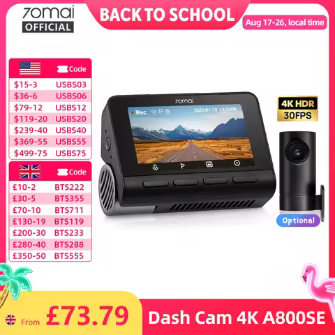 70mai Dash Cam 4K A800SE UHD Support Dual-Channel 24H Parking HDR Supercapacitor Wifi 6 Voice Contro