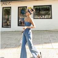 J&amp;E Denim Jumper Pants for Women Sleeveless Korean Wide Leg Jumpsuit