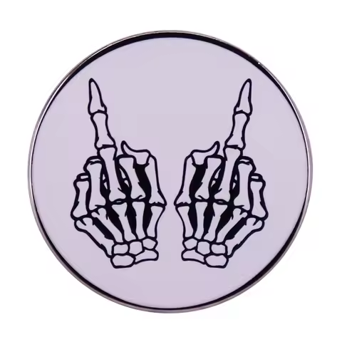 Skeleton Hand Middle Finger badge goth punk art pin
