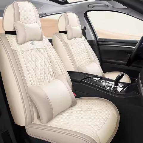 Front Double Seats, Luxury Pu Leather Full-Cover Car Seat Covers, Universal, Breathable and Wear-Res
