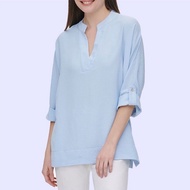 Calvin KLEIN 13 Puckered Roll Sleeve Blouse - Cashmere Blue - Baju Atasan Wanita Branded Original