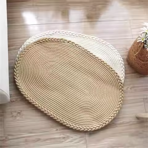 Hand-Woven Jute Floor Mats, Simple Cotton Linen Rug, Eco-friendly Doormat, Non-Slip Rugs, Cushion En