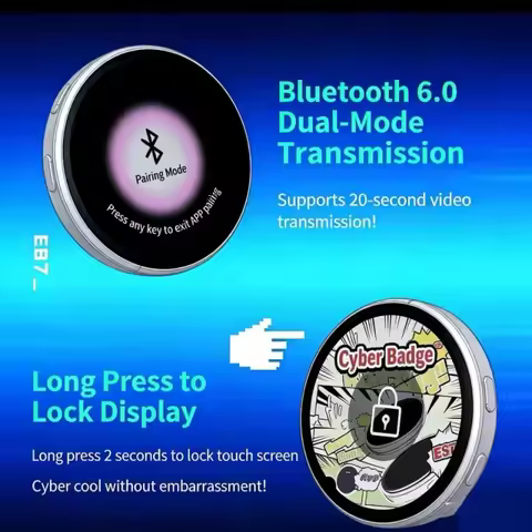 E87 Cyberpunk Anime LED Badge HD Display Digital Photo Frame Electronic Badge DIY Cartoon Merch Gift