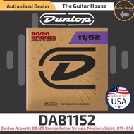 Dunlop DAB1152 Acoustic 80/20 Bronze Guitar Strings, Medium / Light, .011–.052