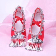Miaozu Dance Shoes - Embroidered Red Soft Sole for Children's Classical Opera Dancing