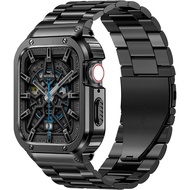 Stainless Steel Strap and Case Compatible with iWatch Band 40mm/41mm/45mm/49mm, Men Metal Protective