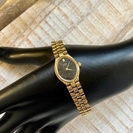 CITIZEN 金色少見眼形錶殼 黑錶盤 交錯手鍊感錶帶 古董錶