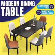 Meja makan Dining table chair set marble design Kerusi makan modern Modern beige black white table c