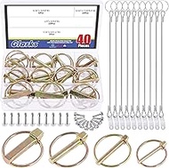Glarks 50Pcs Heavy Duty Lynch Pin with Lanyard Cable Set 30Pcs Linch Pin Lock Pin Clips and 10Pcs 304 Stainless Steel Lanyard Cable with Quick Release Ring for Farm Tractors Trailers Trucks Mowers