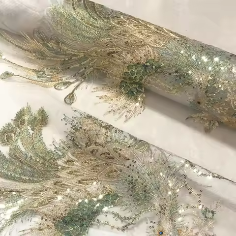 Embroidered Sequin Fabric Classical Hanfu Design Accessories Cloth Diy Apparel Sewing 33x55cm Positi