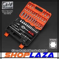 53PCS SRUNV 53PCS HAND TOOLS 1/4" DR SOCKET WRENCH SET RATCHET HANDLE BOX SOCKET SET CRV BIT SOCKET 