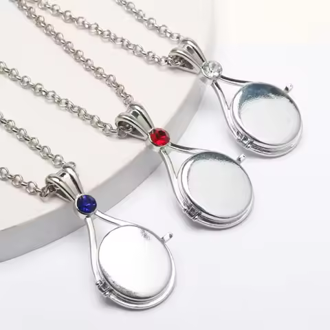 Mermaid Locket Necklace Silver Stainless Steel H2O Medallion Mermaid Pendant Jewellery Necklaces Set