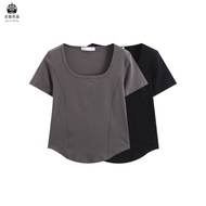Ready stock 大碼 女裝 上衣 顯瘦 大碼300斤夏季短袖方领韩版上衣胖mm大码女装纯色百搭显瘦宽松小众T恤t shirt oversize women