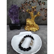 金曜石 + 九眼天珠 + 六瓣连花虎牙天珠手串 (10mm / 16cm)Golden Obsidian + 9-Eye Dzi Bead + Lotus Tiger Tooth Dzi Bracel