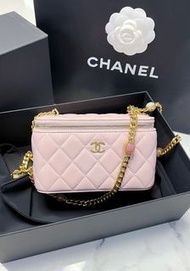 Chanel 100% real 正單 vanity case pink sakura pink bag 粉紅色 櫻花粉 羊皮 非皮穿鍊 長盒子 24s 24p